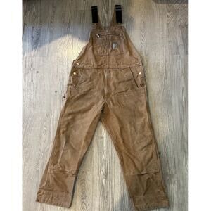 Carhartt Overalls Mens 38x30 Brown Relaxed Fit Workwear R01-M Double Knee Canvas